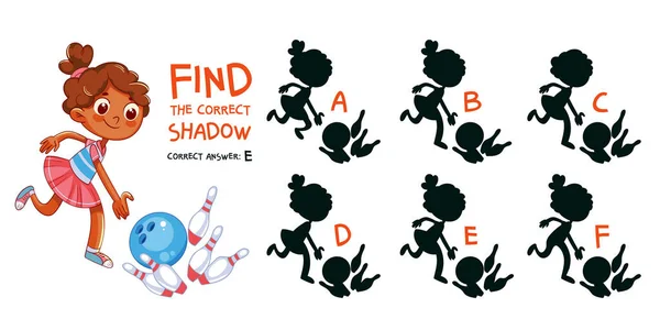 Encontre Sombra Correta Bowling Jogo Educativo Para Crianças Escolha Resposta —  Vetores de Stock