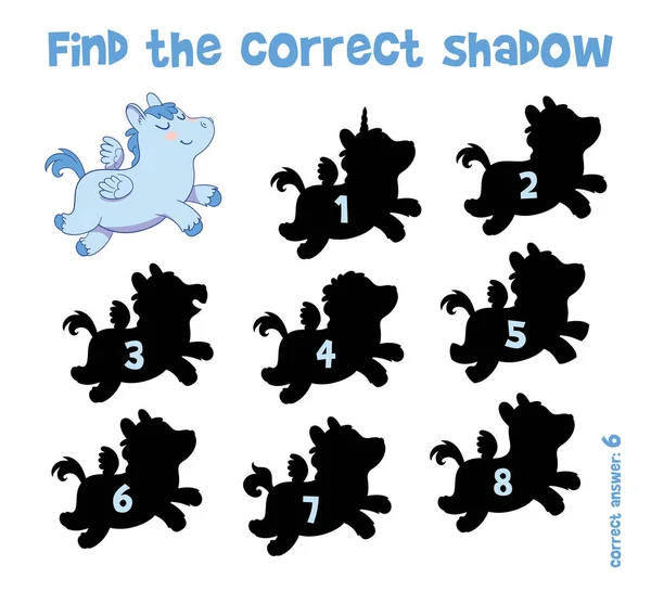 Finden Sie Den Richtigen Schatten Pony Lernspiel Für Kinder Wählen — Stockvektor