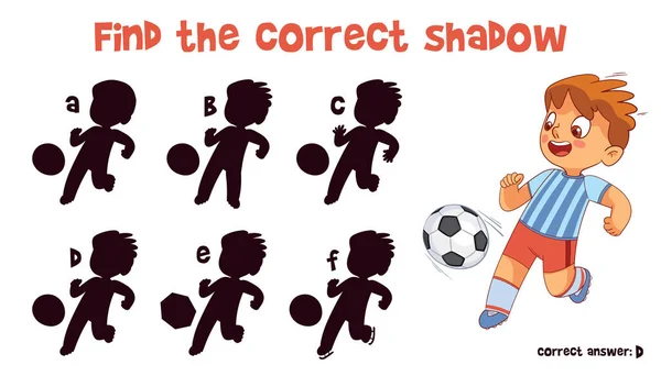 Encontre Sombra Correta Futebol Jogo Educativo Para Crianças Escolha Resposta —  Vetores de Stock