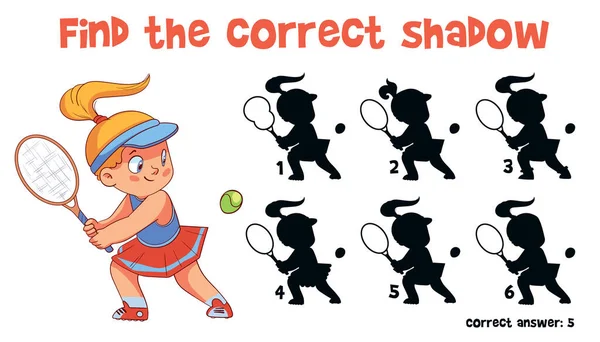 Найдите Правильную Тень Теннис Образовательная Игра Детей Выбери Правильный Ответ — стоковый вектор