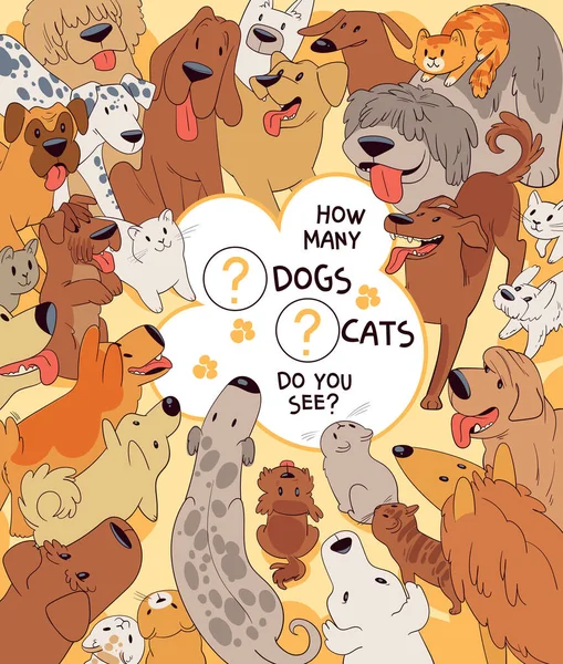 Hur Många Katter Och Hundar Ser Räkna Hur Många Djur — Stock vektor