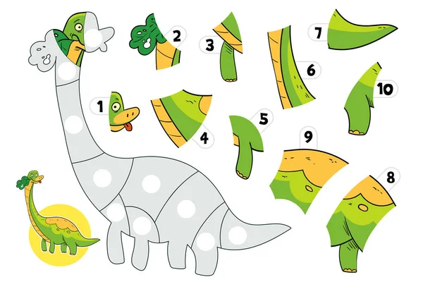 Yapboz Oyunları Dinozorla Bulmaca Brachiosaurus Lar Eşleştirme Oyunu Çocuklar Için — Stok Vektör