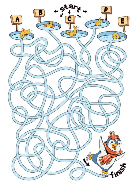 Kinder Logik Spiel Das Labyrinth Passieren Pinguin Schlittschuhe Auf Dem — Stockvektor