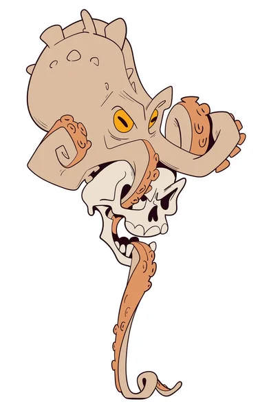 Pirátská Lebka Chobotnicí Ikona Piráta Kreslené Postavy Komiksový Styl Vtipná — Stockový vektor