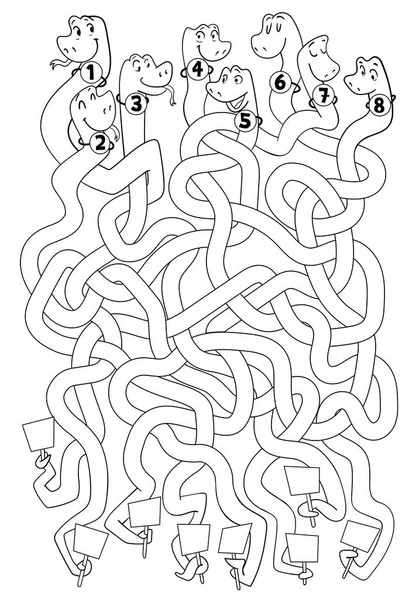 Serpenti Aggrovigliati Divertenti Bambini Gioco Logica Passare Labirinto Gioco Educativo — Vettoriale Stock
