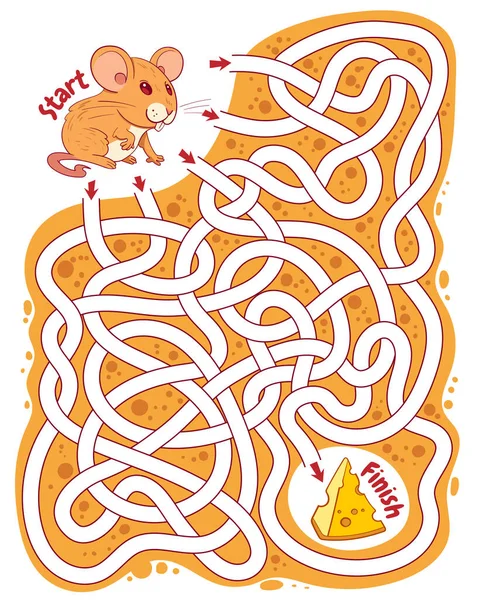 帮老鼠穿过迷宫 找到吃奶酪的路 儿童逻辑游戏 孩子们的教育游戏注意任务 选择正确的道路 有趣的卡通人物 因白人背景而被隔离 — 图库矢量图片#