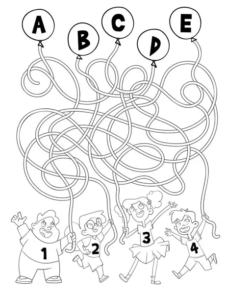 Labyrinth Für Kinder Kinder Mit Luftballons Lernspiel Für Kinder Aufmerksamkeitsaufgabe — Stockvektor