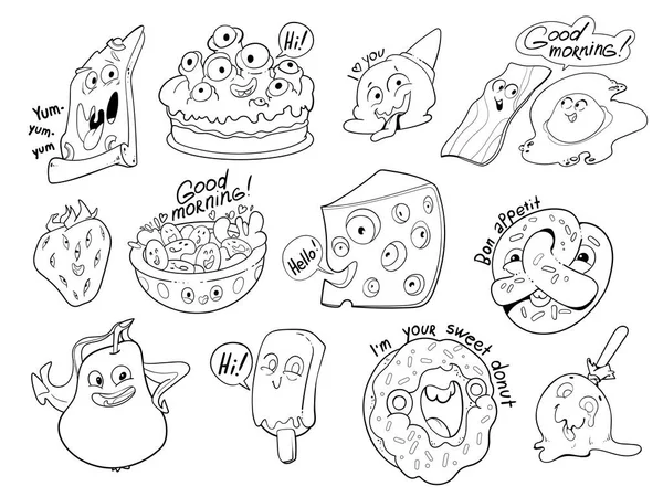Lustiges Essen Wird Comic Stil Gezeichnet Zeichnen Von Charakteren Mit — Stockvektor
