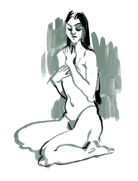 Study Sketch Human Figure Life Freehand Drawing Gouache Isolated White — Stock Photo, Image