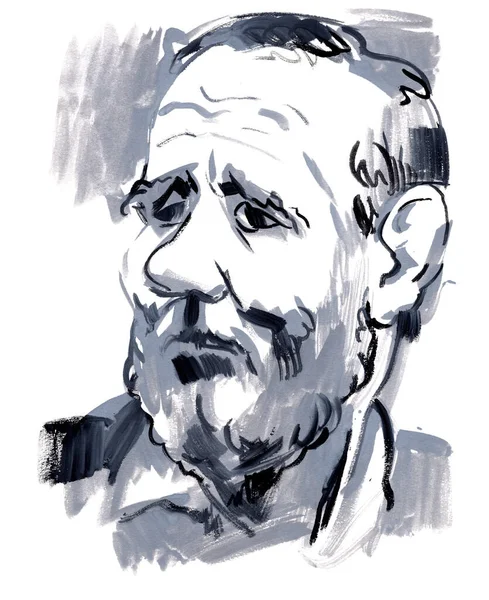 Studijní Náčrt Portrétu Staršího Muže Života Náčrtek Freehand Kresba Gouache — Stock fotografie