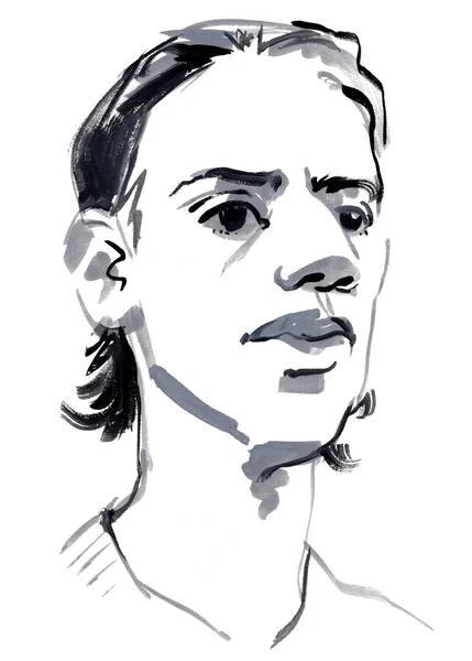 Portrét Člověka Života Náčrtek Freehand Kresba Gouache Izolováno Bílém Pozadí — Stock fotografie