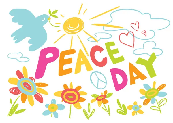 Uluslararası Barış Günü Çocuklar Karalar Renkli Vektör Çizimi Zole Edilmiş — Stok Vektör