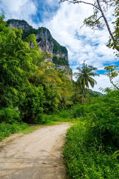 Tayland, Railay plajı yakınlarındaki kireçtaşı kayası. Krabi bölgesi. Egzotik turizm beldesi.