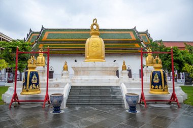 Wat Rakhang Kositaram buddhist temple at Bangkok, Thailand. White temple with pagoda, religion building.