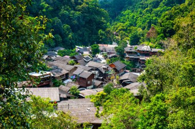 Panoramatic aerial view of Mae Kampong village, Thailand. Famous village in mountains near Chiang Mai city. clipart