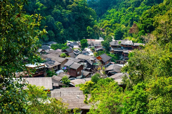 Panoramiczny Widok Lotu Ptaka Wieś Mae Kampong Tajlandia Słynna Wioska — Zdjęcie stockowe