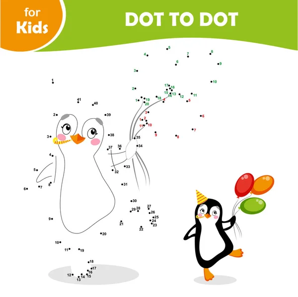 Мини Игры Детей Dot Dot Game Милый Пингвин Мультяшном Стиле — стоковый вектор