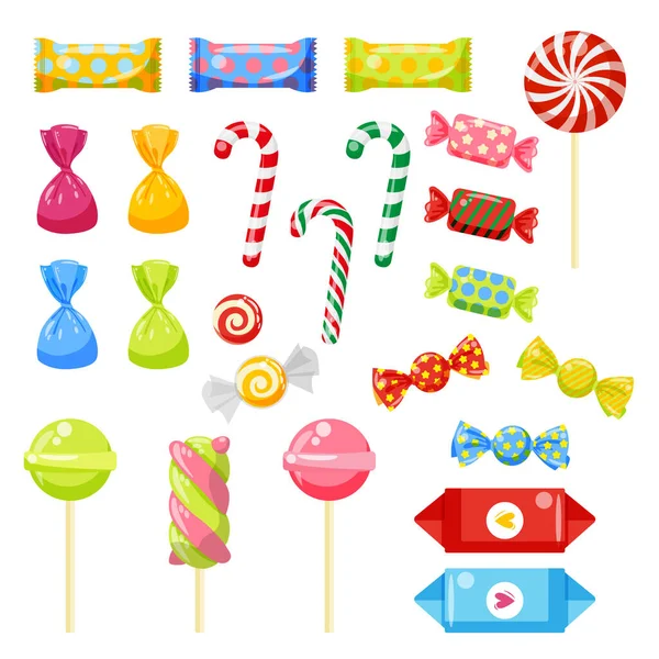 Conjunto Diferentes Tipos Dulces Para Las Vacaciones Caramelos Cubiertas Colores — Vector de stock