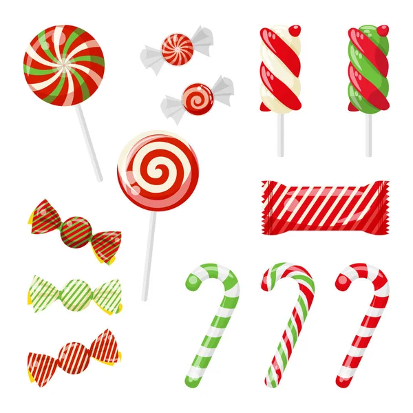Zestaw Różnych Rodzajów Słodyczy Boże Narodzenie Nowy Rok Cukierki Kolorowe — Wektor stockowy