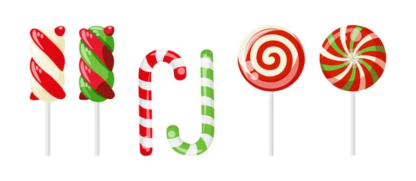 Set Different Types Sweets Christmas New Year Marshmallows Lollipops Set — Stock Vector