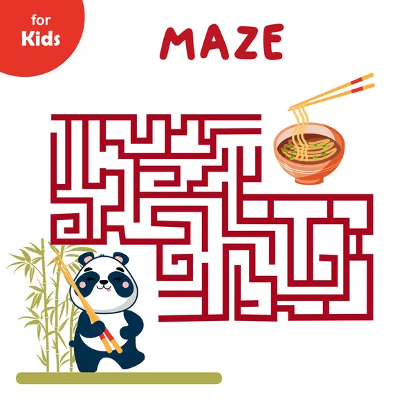 Labyrinth Spiel Für Kinder Helfen Sie Dem Panda Zur Nudelschale — Stockvektor