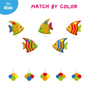 Çocuklar için eğitici oyun, Renkli Balıkları Renklerle Eşleştir. Renkleri tanıma ve uyumlu yetenekleri eğlenceli ve etkileşimli bir şekilde geliştirir. Çocukların Eğitimi.