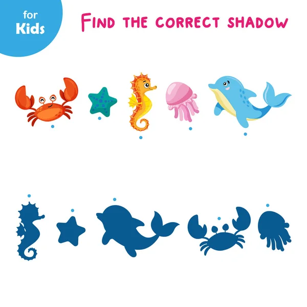 stock vector A Series Of Educational Games On The Marine Theme Find A Shadow. Introduces Children To Marine Animals. An Interactive And Fun Activity That Helps Kids Improve Their Powers Of Observation.