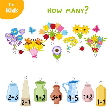 Çocuklar için eğitici oyunlar. Matematik. Bukette kaç çiçek olduğunu say. Buketi vazoyla birleştir. Paskalya Serisi. Küçük çocuklar için eğitim ve eğlence. Anaokulu Çalışma Kitabı