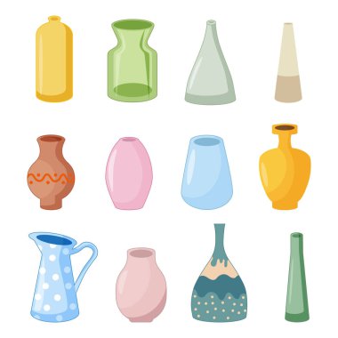 Güzel Vazoları ve Çeşitli Çiçeklerin Resimlerini Tanıt. Tasarımın için bahar ve yaz çiçekleri. Çiçekli vazo, Beyaz Arkaplanda İzole Nesne