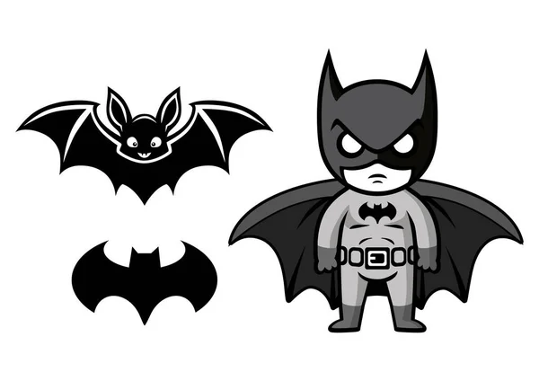 Egy Denevér Sziluettjével Egy Hős Batmannel Fekete Fehér Grafika Fehér — Stock Vector