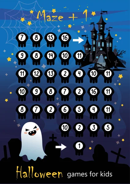 Halloween Díszlet Rejtvény Gyerekeknek Matek Labirintus Találd Meg Számokat Től — Stock Vector