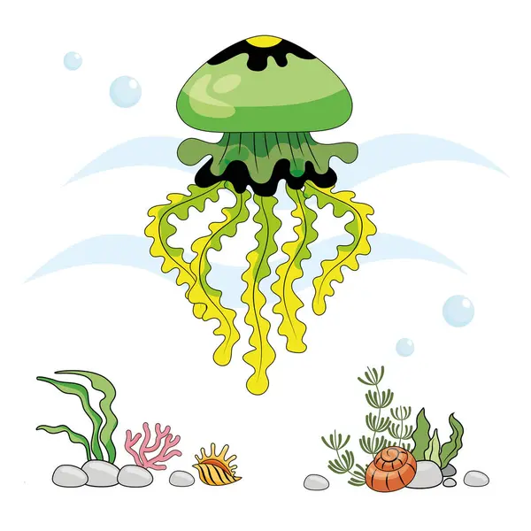 Jellyfish Isolert Gul Maneter Hvit Bakgrunn Havbunn Farge Illustrasjon Stil – stockvektor