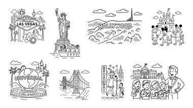 ABD 'nin sınır sanatı: Las Vegas, Hollywood, Özgürlük Heykeli, köprüler, parklar ve çocuklar.