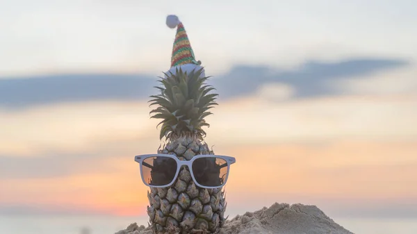 Owocowy Człowiek Zrobiony Ananasów Plaży Turystyka Owoców Dla Zdrowia Śmieszne — Zdjęcie stockowe