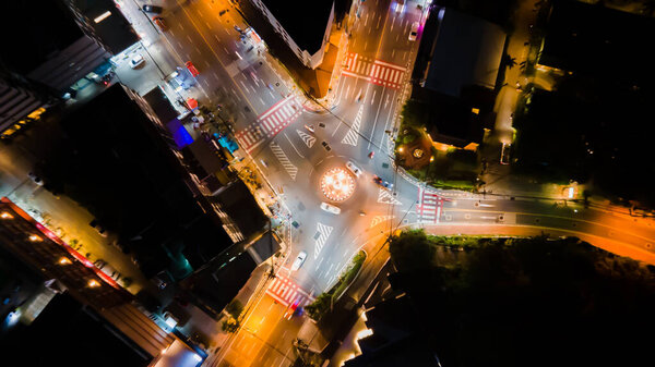 High angle view of Patong Road at night, an important tourist attraction in Thailand where everyone comes to party. fun Can travel both day and night