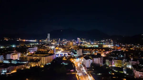 stock image High angle view of Patong Road at night, an important tourist attraction in Thailand where everyone comes to party. fun Can travel both day and night