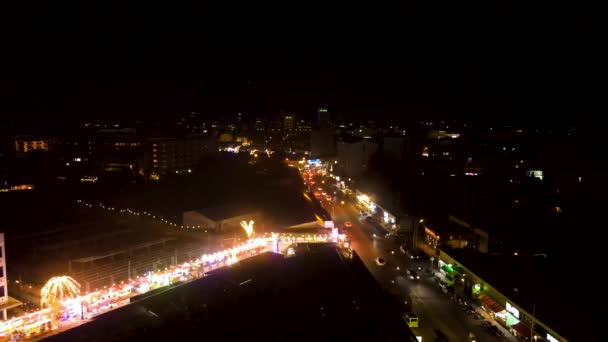 Drone Camera Aerial View Patong City Phuket Thailand Streets Night — Stock Video