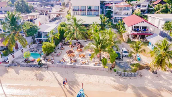 Aerial beach view Beach Restaurant , Natural Responsive Environment and Tourism Background, at Ao Yon Phuket Thailand