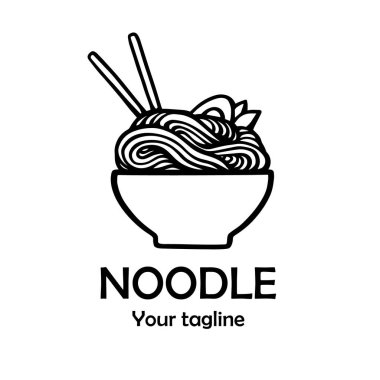 Asya eriştesi ve ramen logosu tasarım şablonu. Bir kasede Çin eriştesi. Vektör stok illüstrasyonu