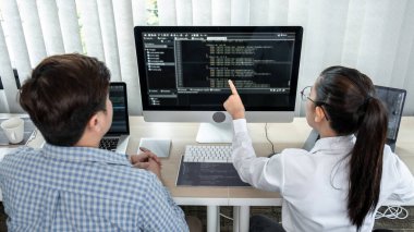 Masaüstü bilgisayarında yazılım geliştirme projelerinde çalışan iki profesyonel programcıdan oluşan bir ekip ve ofiste kodlama ve veri kodu parola güvenliği yazma işi.