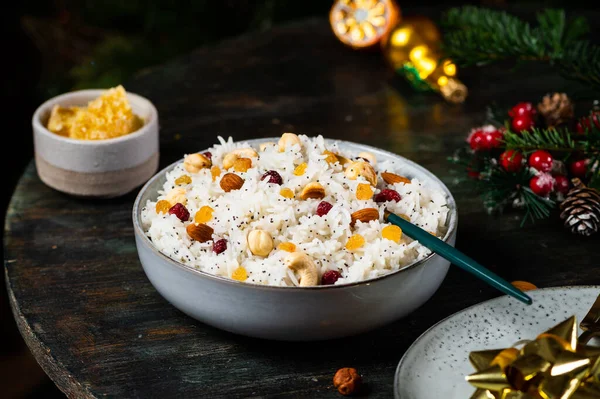 Geleneksel Noel Kutia Haşlanmış Pirinç Lapası Geleneksel Slav Bayramı Yemeği — Stok fotoğraf