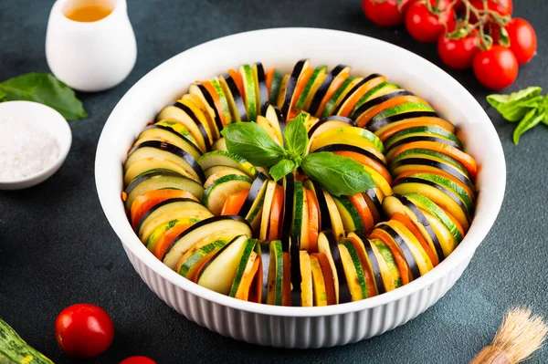 Raw ratatouille, vegetable stew. Classic French cuisine. Raw ratatouille, vegetable stew. Classic French cuisine. Traditional french dish. High quality photo