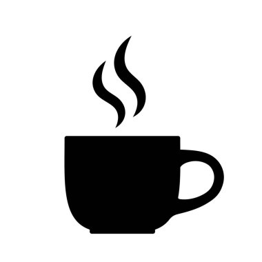 Flat design illustration of a cup of coffee or tea with smoke. Black and white icon - vector