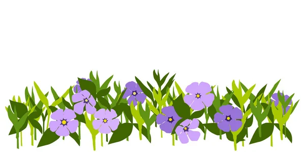 Ilustración Diseño Plano Macizo Flores Con Pétalos Púrpura Hierba Verde — Archivo Imágenes Vectoriales