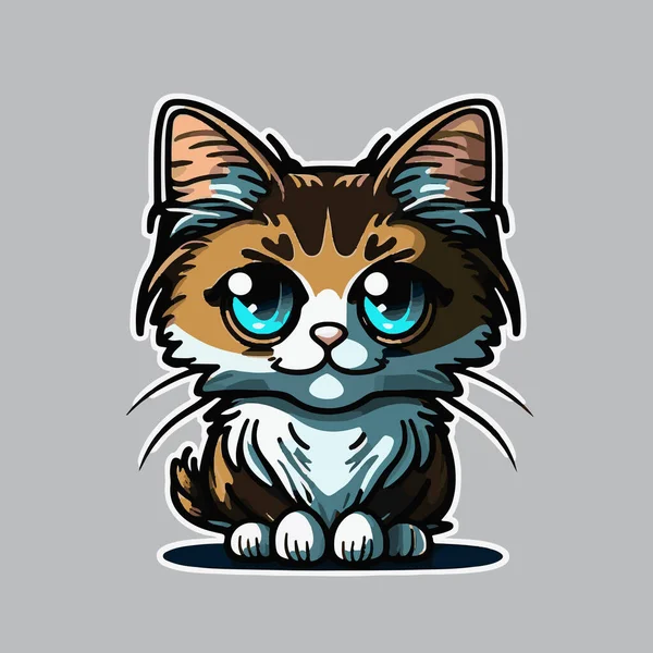 Płaski Słodkie Uśmiech Kot Twarz Wektor Ilustracja Kotek Portret Głowa — Wektor stockowy