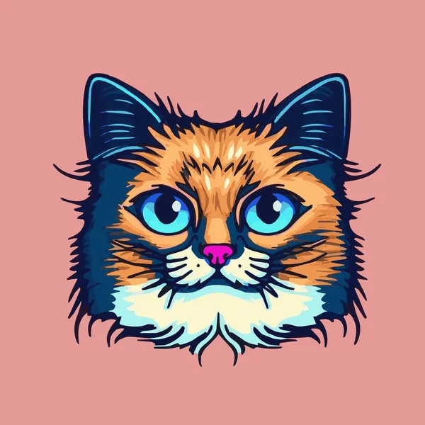 Plochý Roztomilý Usměvavý Kočka Tvář Vektor Ilustrace Kotě Portrét Hlava — Stockový vektor