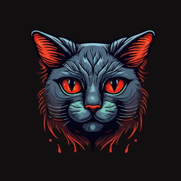 Flat Cute Smiling Cat Face Vector Illustration Kitten Portrait Head — Stock Vector