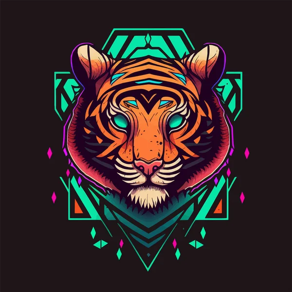 Tiger Face Amblem Logosu Logosu Spor Logosu Tişört Maskot Için — Stok Vektör