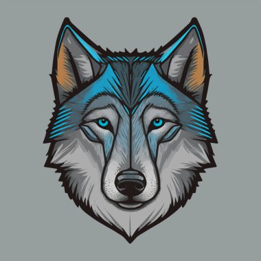 Wolf Face Illustration Logo Tasarımı Poster, Banner, Maskot