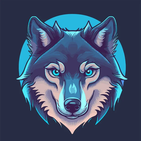 Wolf Face Illustration Desain Logo Untuk Poster Banner Maskot - Stok Vektor